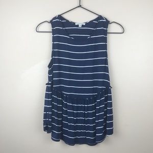 Max Studio} Striped Sleeveless Ruffle Trim Top